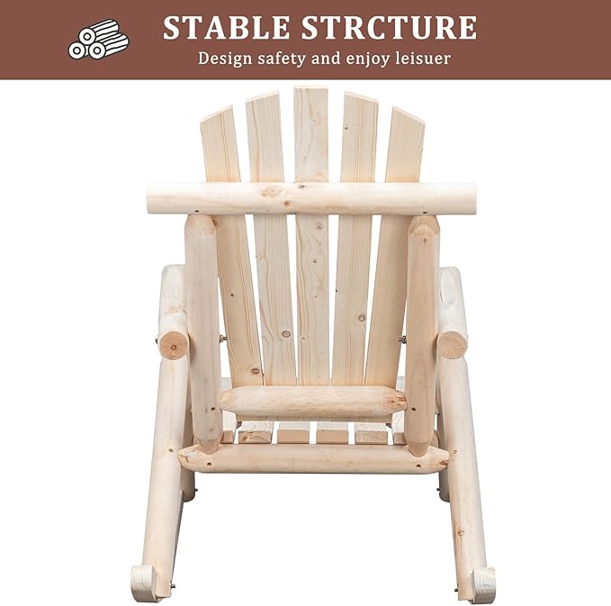 Outvita Wooden Rocking Chair Set of 2, Fir Log Adirondack Rocker, Outdoor Wood Accent Furniture Lounge Chairs for Garden Patio Backyard Porch (Natural Finish)