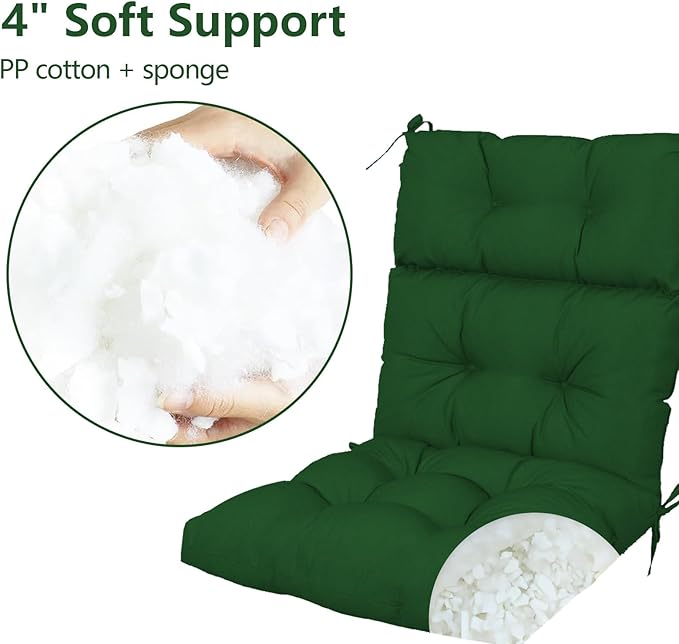 High Back Chair Cushions Set of 2, Adirondack Chair Cushion with Waterproof, Rocking Chair Cushion for Outdoor Patio, Garden Porch 45”x 22”x 4 (2, Dark Green B)