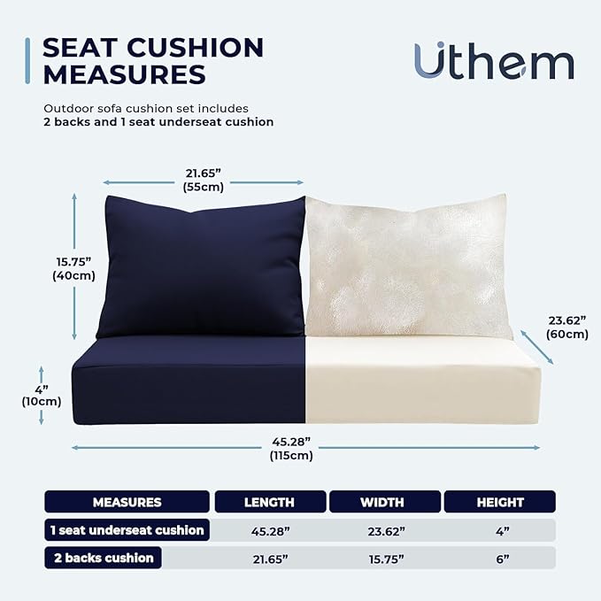 Outdoor Loveseat Cushion Set 46 x 24 inch Waterproof Oxford UV Resistant and Fade Resistant Patio Furniture Cushion, Deep Seat Cushions for Patio Couch, Bench and Swing Chair, Blue