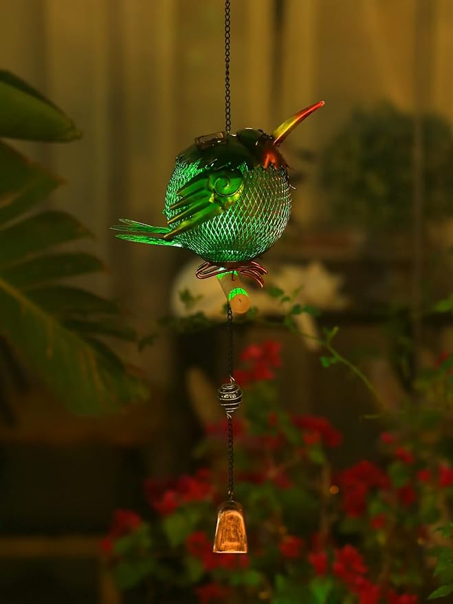 Metal Solar Bird Feeder,Squirrel-Proof Bird Feeders for Outside,Cute Animal Shaped (Hummingbird Shaped)