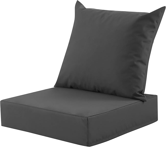 Outdoor Deep Seat Cushion Set, 24x24 Inch Water-Resistant & Fade-Resistant Outdoor Chair Cushions, Patio Furniture Cushions with Removable Cover for Patio Chair, Sofa, Dark Grey (Set of 1)