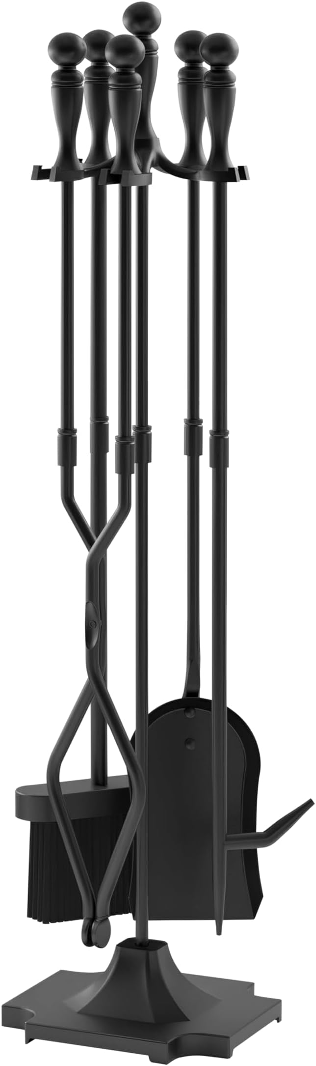 Kingson 5 Pcs Fireplace Tools Sets Heavy Duty Wrought Iron Large Fire Tool Set and Holder Outdoor Fireplace Tools Black