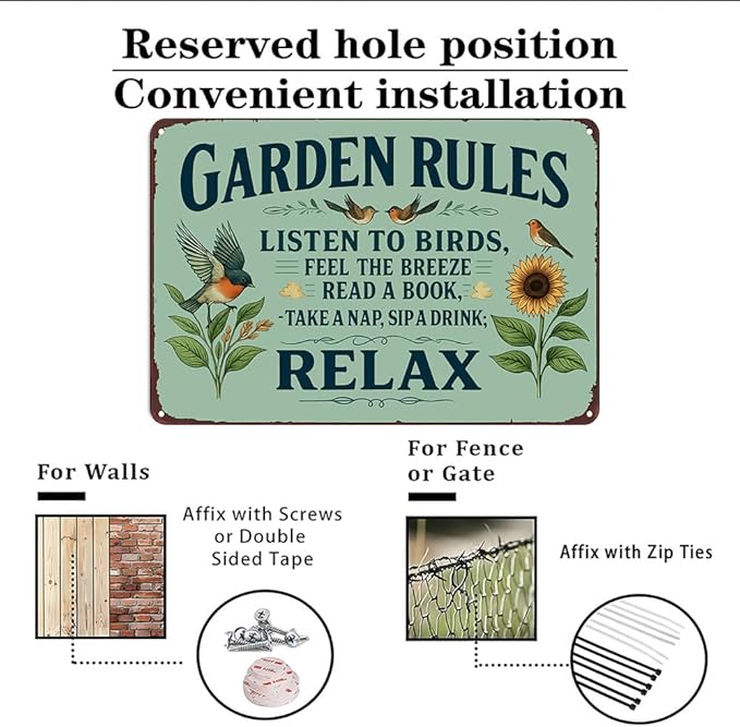 Plants Gifts Garden Rules Vintage Tin Sign for Garden Patio Porch Yard She Shed Decor 8x12 Inch (3945)