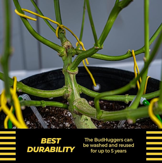 BudHuggers for Optimal Plant Training | 50ft (15M) | 3mm Thick Garden Wire Ties | Flexible & Durable | Rubber Plant Ties to Yield Bigger Buds, Stronger Branches & Larger Canopies | Reusable