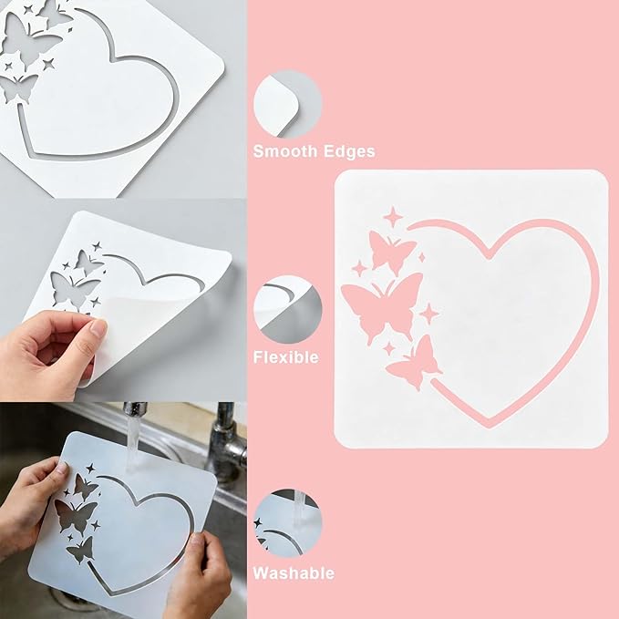 22 Pcs Heart Stencils for Crafts Reusable, 6x6 in Valentine Stencils for Painting on Wood/Wall/Canvas, Romantic Heart Templates Love Stencil Drawing Spraying Template for DIY Cards Home Decors Arts