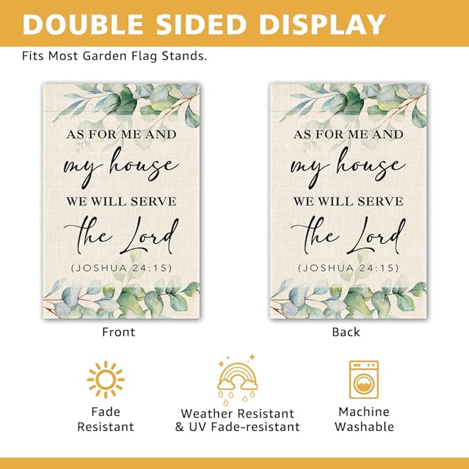 As for Me and My House We Will Serve the Lord Garden Flag, Double Sided Yard Outdoor Farmhouse Lawn Porch Decor Flag, Bible Verse Decor, Christian Home Decor Gifts for Women Coworker Friend