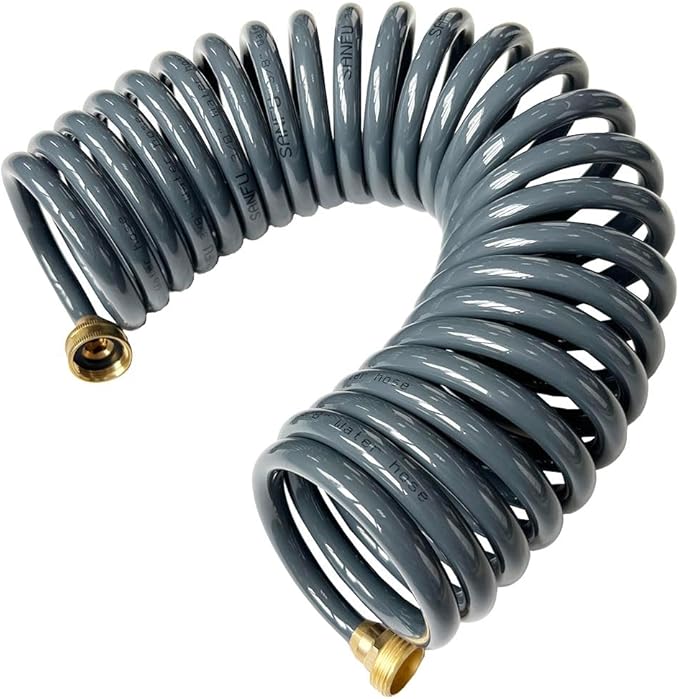 SANFU PU Recoil Garden Water Hose 3/8"ID(9.5 x 12.7mm) x 25ft Premium with 3/4"Inch Brass Fittings Retractable, Swivel Female, Outdoor Patio Hose Marine&Boat, Gray(25')