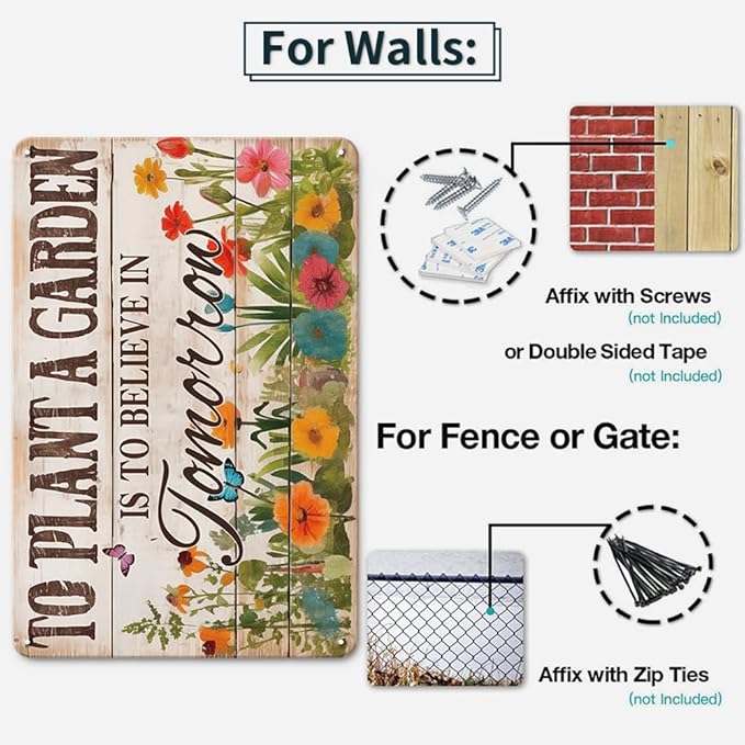 Spring Decorations Spring Wall Decor Vintage Tin Signs, To Plant A Garden Is To Believe In Tomorrow, 8x12 Inch Garden Signs