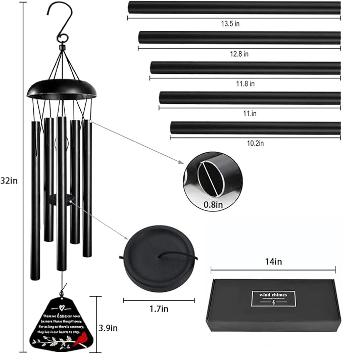 Memorial Wind Chimes,Sympathy Gift for Loss of Mother Father,30inch Sympathy Windchimes for Loss of Loved One,Cardinal Wind Chimes Outdoors Decor