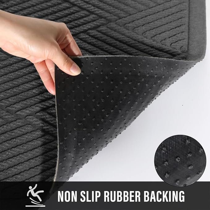 Sturdy Front Door Mat, Absorbent Muddy Dirt Resist Welcome Door Mats Outdoor Indoor, Stain and Fade Resistant, Non-Slip Rubber Backing Low Profile Doormat for Entryway, 30×17, Charcoal