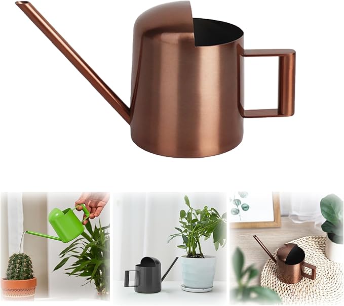 Watering Can for Indoor Plants, Small Watering Cans Sprinkling Pot for Greenhouse Garden Flower Plants, Stainless Steel Long Spout Water Can for Outdoor Watering Plants, 300ML/0.08 Gallon (Copper)