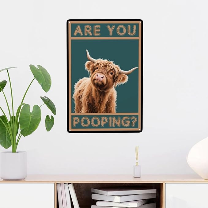 Cow Are You Pooping Bathroom Vintage Metal Tin Sign Retro Rustproof Funny Art Wall Decor Gift for Western Lovers 8x12 Inch