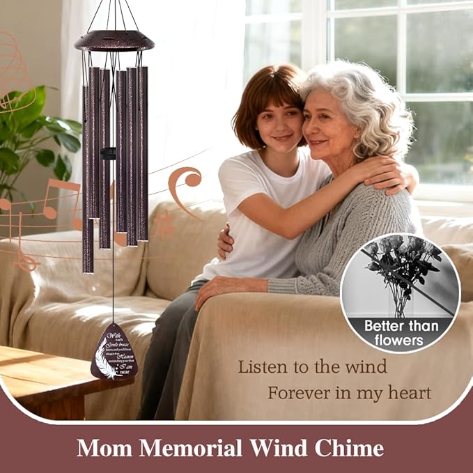 Memorial Wind Chimes for Loss of Loved One – Sympathy Wind Chime with Saying “with Each Gentle Breeze” – Remembrance Bereavement Gift for Garden, Patio, or Outdoor Decor