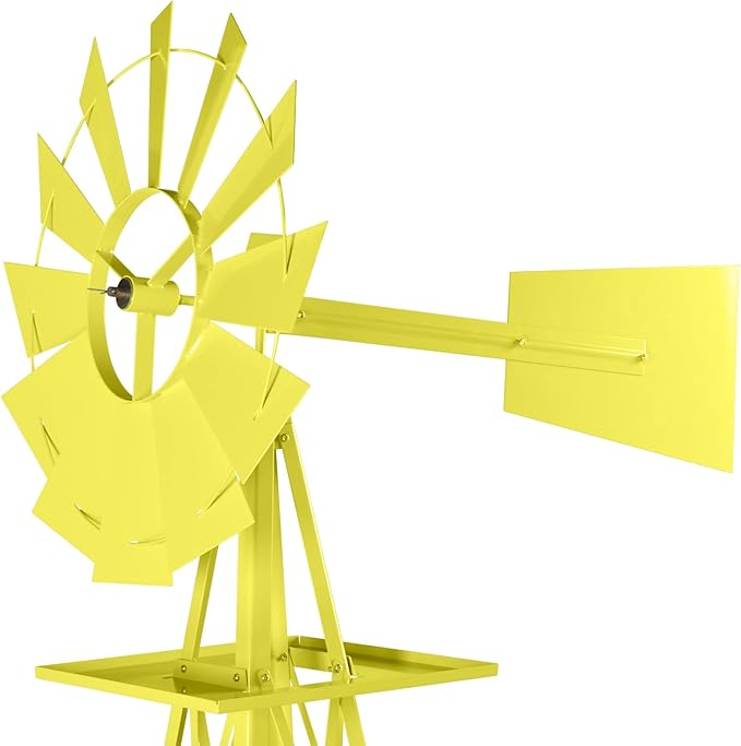 VINGLI 8FT Ornamental Windmill Backyard Garden Decoration Weather Vane, Heavy Duty Metal Wind Mill w/ 4 Legs Design,Yellow