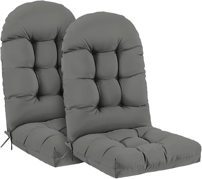 Outdoor Adirondack Chair Cushions Set of 2, 50x21x4 Inch Rocking Chair Cushion, High Back Patio Soft Seat Pad with Ties, Indoor Outside Use, Fade-Resistant & Waterproof, Dark Gray