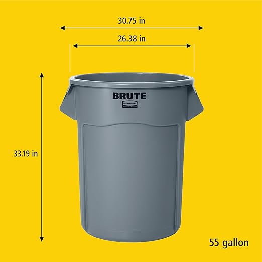 Rubbermaid Commercial Products Brute Heavy-Duty Round Vented Trash Can Without Lid, 55-Gallon, Red, for Landscapers/Construction/Restaurant/Stadium/Back of House/Office/Warehouse/Home