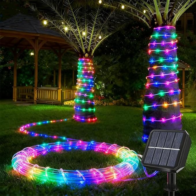 (Multicolor Fairy Light Solar Outdoor 33Ft 100 LED Rope Lights for Outside 8 Modes Solar Rope Lights Outdoor Waterproof for Patio Fence Party Garden Yard Home Holiday Tree Decoration.