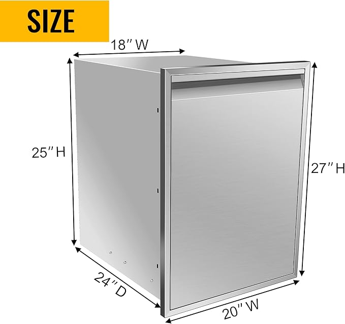 Built-in Double Trash Drawer 20" W x 27" H x 24" D Pull-Out Tray Outdoor Kitchen Stainless Steel Trash Bin Storage for BBQ Island Grill Station