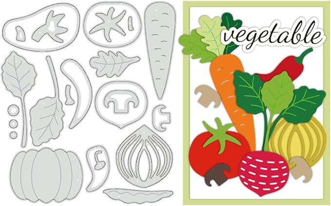 BENECREAT Vegetables Cutting Dies, Carrots Pumpkin Tomatoes Stencils 6x5 Decorative Embossing Stencils for Scrapbooking, Photo Album, Greeting Card Making, 0.8mm Thick