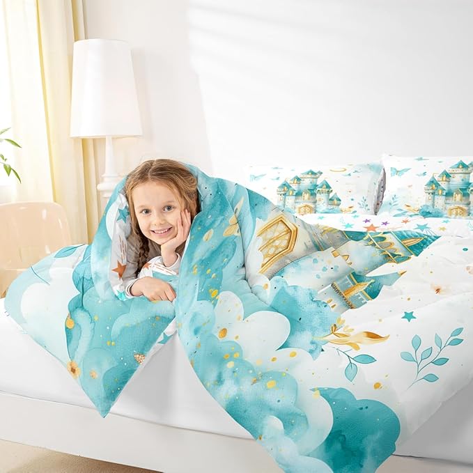 Erosebridal Princess Full Comforter Set for Girls Kids - Castle Butterfly Bedding Sets, Girly Coquette Butterflies Bed Set | Moon and Stars Aesthetic Room Decor with 2 Pillowcases