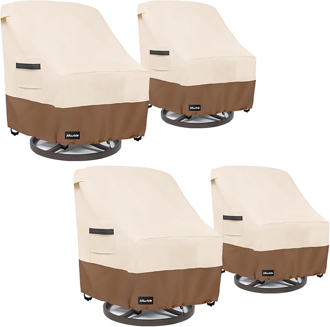 Swivel Patio Chair Cover 4 Pack,600D Waterproof Heavy Duty Outdoor Chair Cover(35 W x 37 D x 36 H inches),Patio Furniture Covers,Outdoor Furniture Covers Waterproof,Beige&Brown