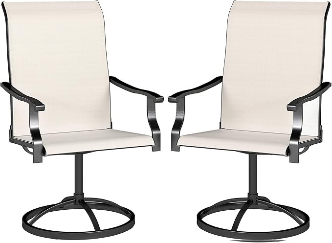 Outsunny Outdoor Patio Swivel Chairs Set of 2, High Back Patio Dining Chairs with All-Weather Mesh Fabric and Metal Frame for Backyard, Lawn, Porch or Garden, Cream