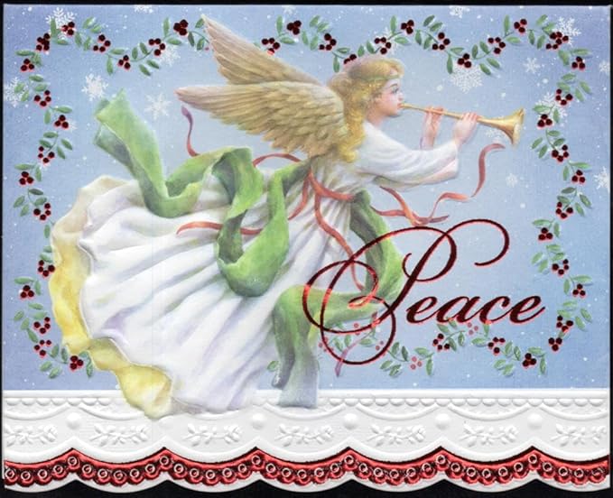 Poster Foundry Christmas Holiday Angel Portfolio Boxed Note Cards by Carol Wilson. 10 embossed 4x5 Die-Cut Notecards and Matching Envelopes in Decorative Gift Box with Magnetic Flap. NCPX2601