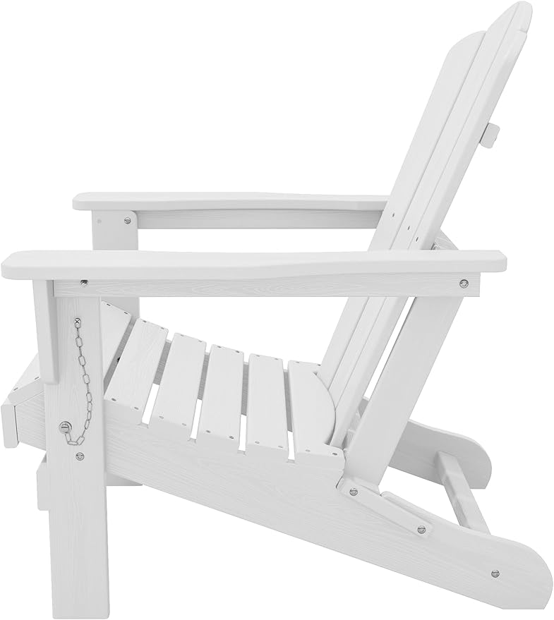 KINGYES Folding Adirondack Chair Set of 2, HDPE All-Weather Folding Adirondack Chair, White