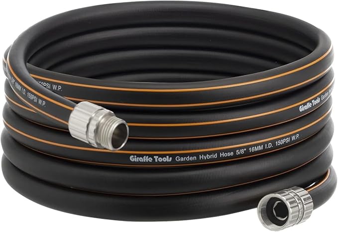 Giraffe Tools Garden Hose 25ft x 5/8", Custom Length, Heavy Duty, No Kink, Flexible, Rubber Garden Hose, Leakproof Water Hose, 25ft Male to Female Hose, 600 Burst PSI