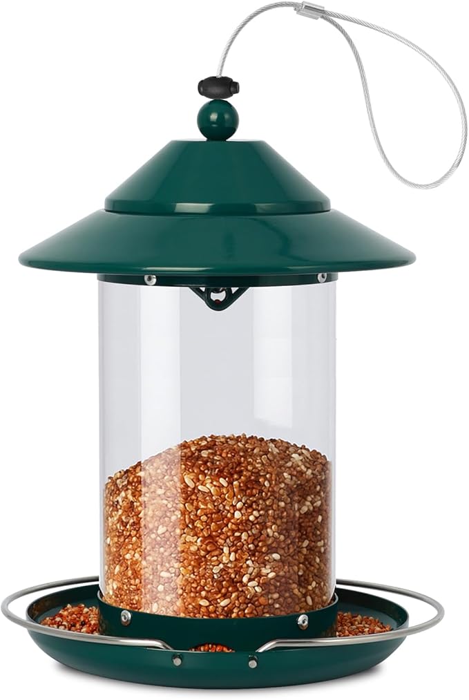 Metal Bird Feeder for Outdoors – 2.4LB Hanging Bird Feeder with 360-degree, Weatherproof & Rust-Resistant, Easy to Fill & Clean for Wild Bird Feeders in Backyard & Garden(Green)