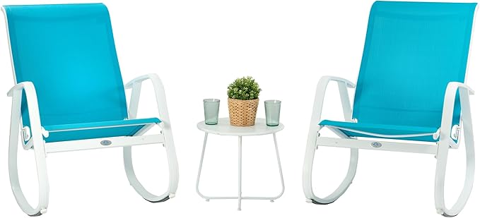Kozyard Patio Rocking Chair Set of 3, Outdoor Contemporary Patio Rocking Sling Chair with Breathable Mesh Fabric Seat, Powder Coated Aluminum Frame for Patio, Porch, Yard, Garden