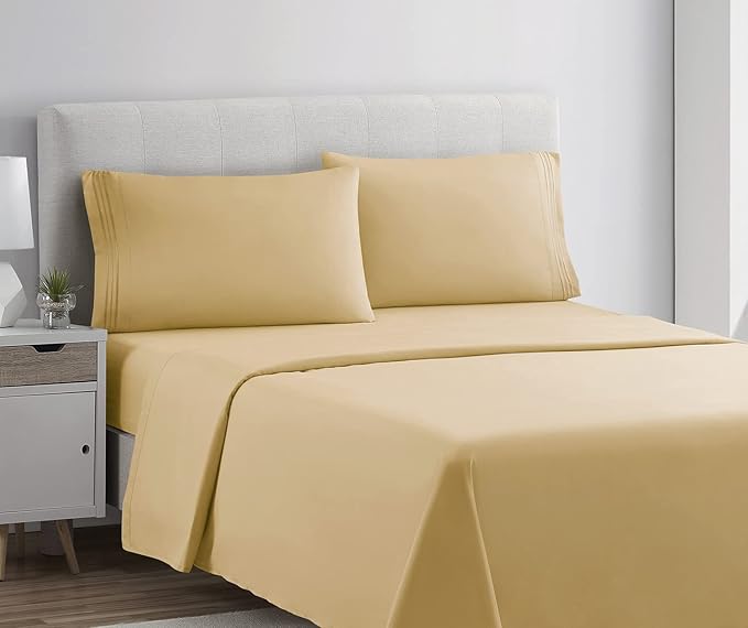 Clara Clark Premier 1800 Series 4pc Bed Sheet Set - Queen, Camel Gold