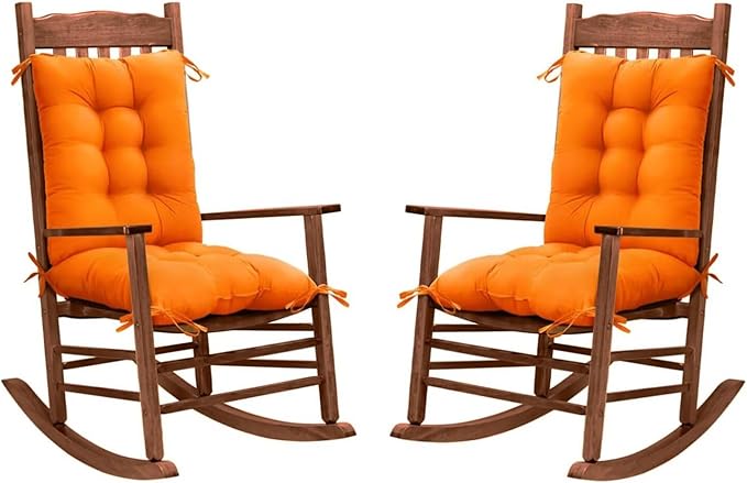 Set of 2 Rocking Chair Cushion Thicken Seat and Back Chair Cushions Soft Chair Pad with Ties for for Indoor Outdoor Rocker Orange