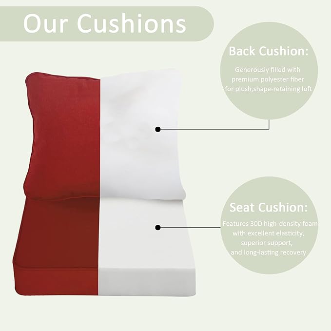 COZYVIDA 19"x19" Outdoor Universal Cushion Set of 1, Patio Cushions with Handles & Ties, Water-Proof Stain-Resistant UV-Resistant 1000+ Hrs,High Resilience Foam with YKK Zippers,Chili-TPU