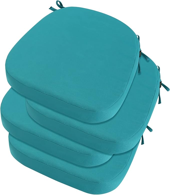 idee-home Outdoor Chair Cushions Set of 4, 17" x 17" x 2" Thick D-Shaped Patio Furniture Outdoor Seat Cushions Waterproof with Ties, Dining Pads