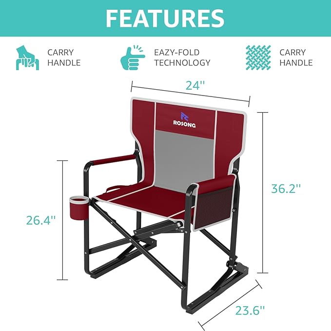 Rocking Camping Chair Rocker, Folding Chair Lawn Chairs with Cup Holders Foldable Outdoor Freestyle Cinnamon