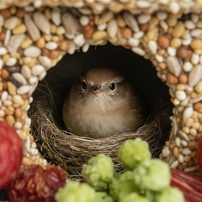 Seeded Birdhouse for Outside with Fruit, Wooden Bird House for Wren, Finch, Bluebird,Cardinal, Hanging Seeded Birdfeeder, Bird Seeds Decorated Weather Proof, More Fun Birding (Villa)