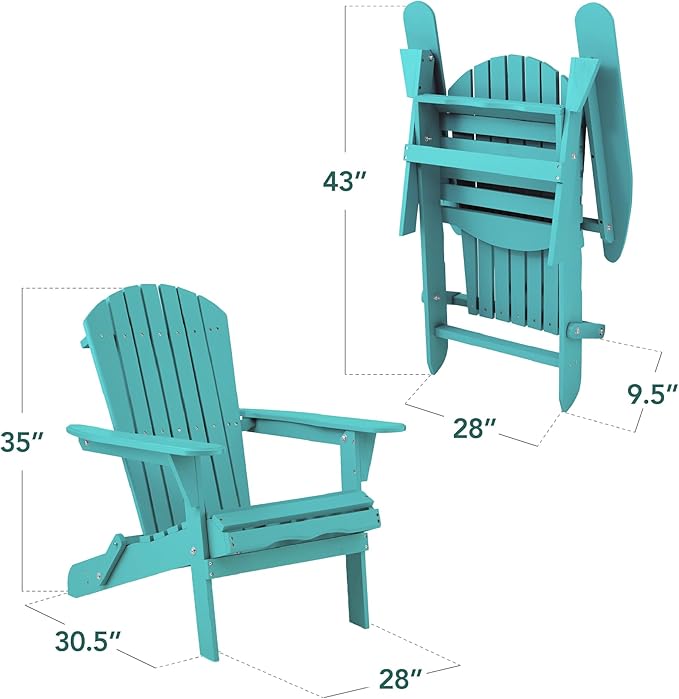Best Choice Products Folding Adirondack Chair Outdoor Wooden Accent Furniture Fire Pit Lounge Chairs for Yard, Garden, Patio w/ 350lb Weight Capacity - Dark Turquise