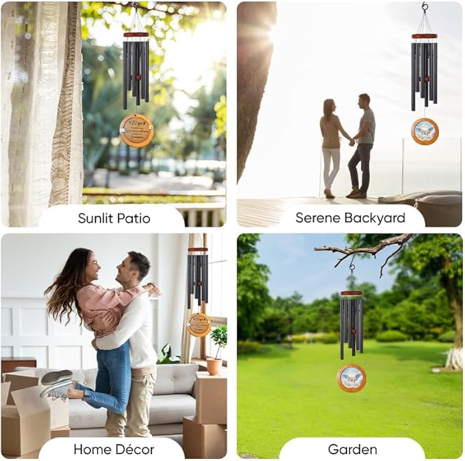 Personalized Memorial Wind Chimes with Custom Photo Pendant & Letter from Heaven | Sympathy Gift for Loss of Loved One, 32-Inch Outdoor Chime for Remembrance (Wife)