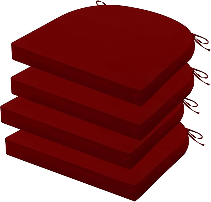 Outdoor Chair Cushions Set of 4, 17 x 16 Inch Patio Chair Cushions for Outdoor Furniture, Water Resistant, Non-Slip Ties(Dark Red)