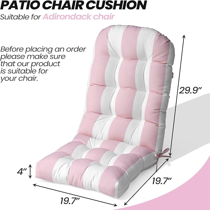 Crestlive 50x20x4 Inch Adirondack Chair Cushion Outdoor Rocking Chair Cushions Water Resistant High Back Patio Chair Cushions Set of 2 Thick Patio Replacement Cushion Pink Stripe