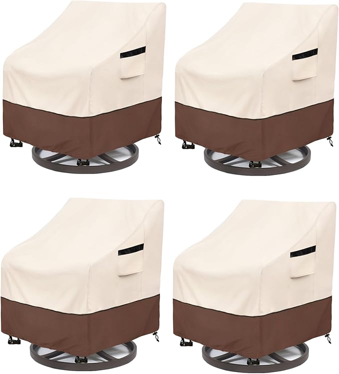 Patio Swivel Chair Cover 4 Pack,Waterproof Heavy Duty Patio Chair Covers,Swivel Chair Cover for Outdoor Furniture Covers Waterproof(30 W x 34 D x 36 H inches),Beige&Brown