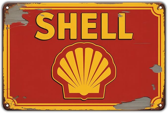Shell Gas Station tin sign Vintage Fuel and Gasoline Metal Sign Print Aesthetic for Garden Yard Bar Porch Home Bedroom Kitchen Wall Decor Gift 8 x 12 in