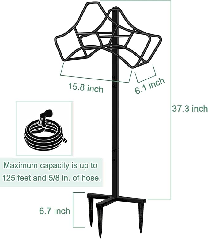 Garbuildman Garden Hose Holder Stand- Outdoor Water Pipe Metal Reel Rack, Shiny Black