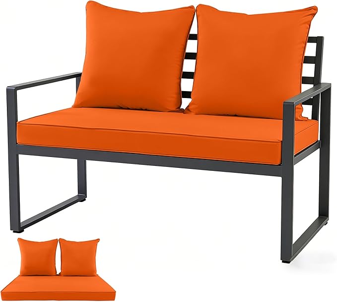 Outdoor Loveseat Cushion Set for Patio Couch/Sofa, 46 x 26 Inch Waterproof & Fade Resistant Patio Furniture Chiar Cushions with Removable Cover (Orange, 46''Lx26''Wx4''H-Loveseat Cushion Set)