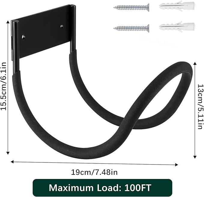 Garden Metal Hose Holder - Hose Hanger Wall Mount Heavy Duty Water Hose Holder Holds Up to 100-125Ft for Outside Garden Hose, Expandable Hose, Hose Reel, Water Hose, Flexable Hose(Round)