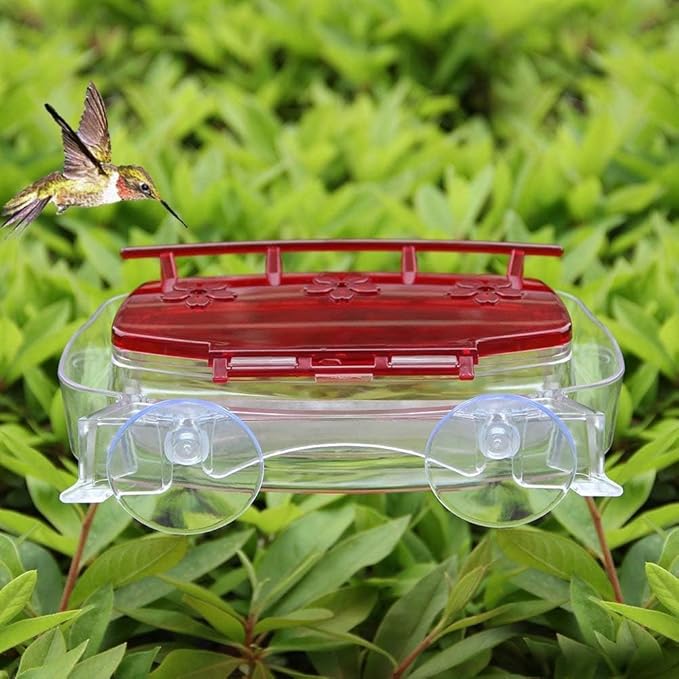Juegoal 2 Pack Window Hummingbird Feeder, Bird Feeding Tray with 3 Feeding Stations, Outdoor Hummingbird Perch, 8-Ounce