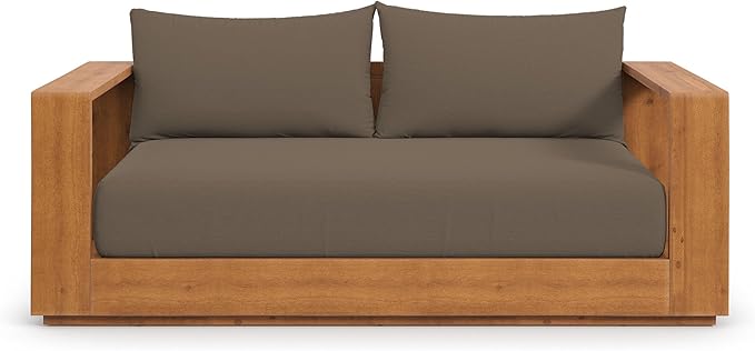 Modway Tahoe Acacia Wood Outdoor Patio Loveseat in Natural Cocoa with Weather-Resistant Cushions - Ideal as a Patio Couch, Outdoor Sofa, or Wood Couch