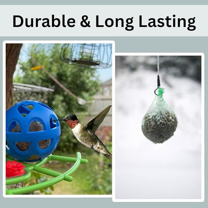 Blue Suet Balls Holder Cage – Bird Suet Feeder fits Smart Feeders for Cardinals, Woodpeckers, More – Durable Blue Bird Feeder Holder – Easy Install Feeders for Outside Hanging by Tezna Treasures