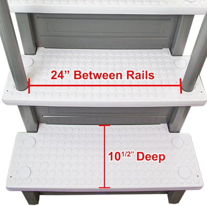 Aqua Select Anti-Slip in-Pool Steps | Gray/White Steps | for Above Ground Swimming Pools | Can Mount to Decks 48" to 54" H | Safety Stairs Capacity Up to 350 lbs